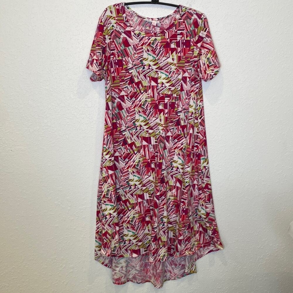 LuLaRoe Abstract High Low Short Sleeve Dress Round Neck Sz Sm Stretch Polyester